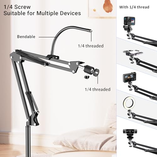 Floor Overhead Phone Mount with Ring Light for Filming, TikTok, Live Stream, LED Selfie Light Phone Tripod Stand for Content Creators, Compatible with iPhone & Android, Hand-Free for Recording