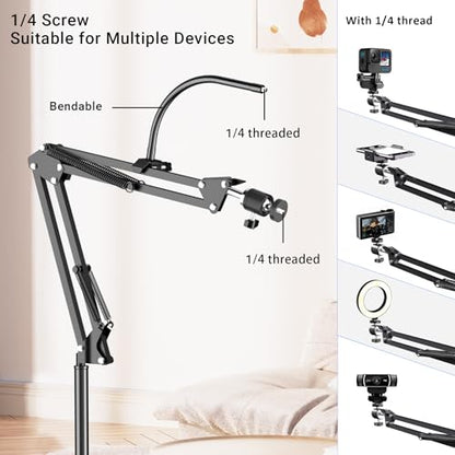Floor Overhead Phone Mount with Ring Light for Filming, TikTok, Live Stream, LED Selfie Light Phone Tripod Stand for Content Creators, Compatible with iPhone & Android, Hand-Free for Recording