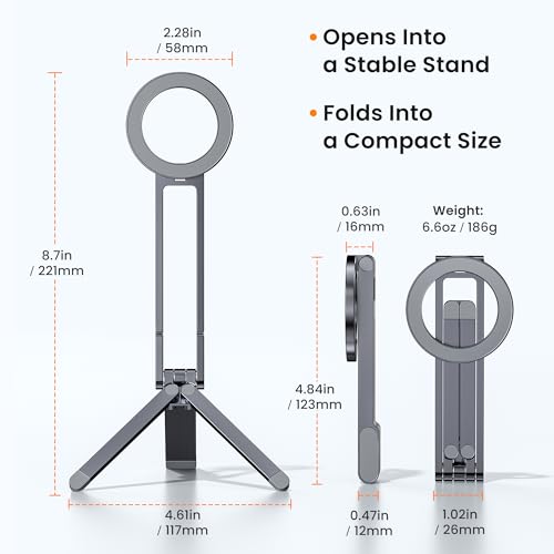 Itramax Magnetic Cell Phone Tripod,Adjustable Phone Holder for Desk,Portable Mini Tripod Phone Mount for Travel,Vlogging,Selfies,Compatible with MagSafe iPhone 17 16 15 14 13 12 & All Smartphones,Grey - color: Gray