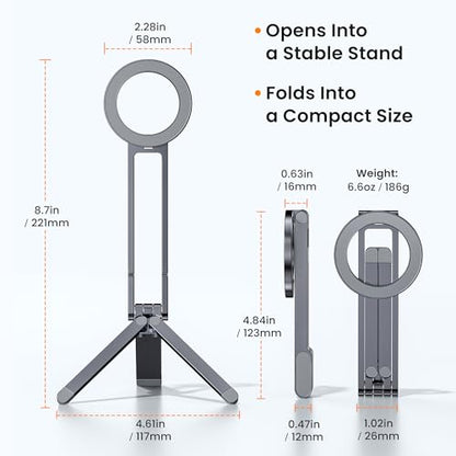 Itramax Magnetic Cell Phone Tripod,Adjustable Phone Holder for Desk,Portable Mini Tripod Phone Mount for Travel,Vlogging,Selfies,Compatible with MagSafe iPhone 17 16 15 14 13 12 & All Smartphones,Grey - color: Gray