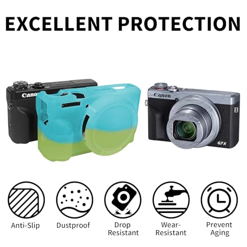 G7X Mark III Case, Soft Silicone Protective Case Cover for Canon Powershot G7X Mark III Digital Camera, Durable Camera Body Skin Protector with Removable Lens Cover, Green Blue - color: Green Blue
