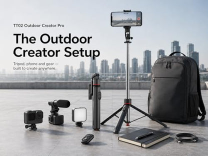 Outdoor Creator Tripod Pro for iPhone, 70 Inch | Auto pop open tall creator tripod with magnetic remote, 1/4 mount and stable base for outdoor vlogging
