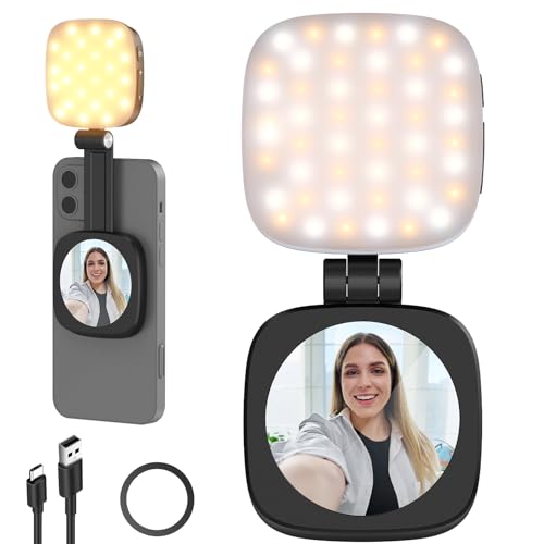 NEEWER BASICS Magnetic Selfie Light Compatible with MagSafe iPhone,CRI95 700lx/0.3m Folding LED Phone Fill Ring Lighting with Mirror for Zoom Makeup Photography Recording Video Conference, Black NL48B