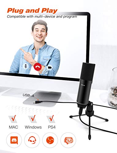 FIFINE USB Microphone Set with Flexible Boom Arm Stand Pop Filter, Plug and Play with PC Desktop Laptop Computer, Streaming Podcast Instrument Mic Kit for Home Studio (T732)