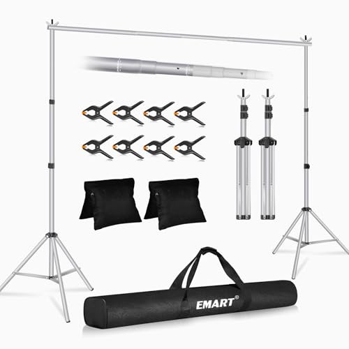 EMART Backdrop Stand 10x8.5ft(WxH) Photo Studio Adjustable Background Stand Support kit with 2 Crossbars, 8 Clamps, 2 Sandbags and Carry Bag for Parties, Events Decoration, Wedding, Photography-Silver - color: Sliver, size: 10x8.5ft
