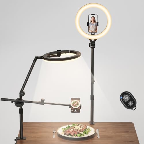 11" Ring Light with Stand, Featuring Overhead Phone Mount and Desk Ring Light with Phone Holder, Perfect for Phone Stand for Recording and Product Photography, Live Streaming YouTube TikTok