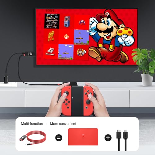 USB C to HDMI Adapter Cable for Nintendo Switch Dock,6FT/1.8M Switch Docking Station for TV with 4K Switch Dock HDMI Cable, 100W Switch Charging Dock- Black with Red, Not for Switch 2