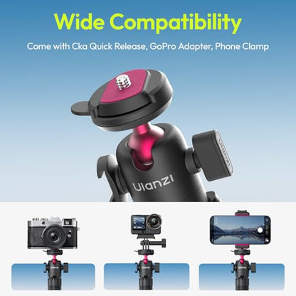 ULANZI MT-91 Flexible Octopus Tripod for Phone, GoPro&Camera, 3‑in‑1 Mini Tripod w Bluetooth Remote, CKA Quick Release w 1/4 Screw, GoPro Adapter, Phone Holder for Vlogging, Selfies, Video Recording