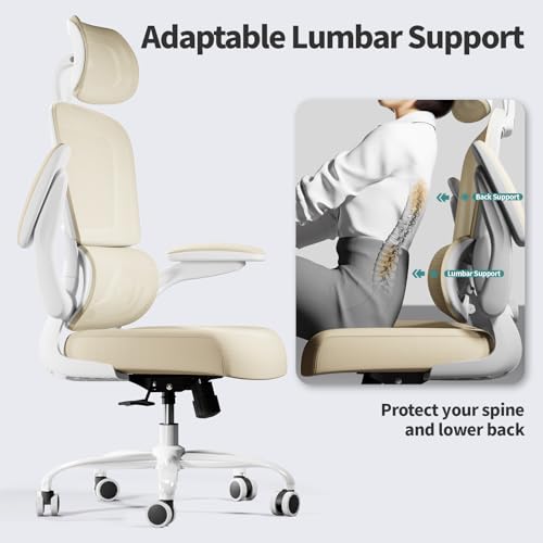 TRALT Office Chair Ergonomic Desk Chair, 330 LBS Home Mesh Office Desk Chairs with Wheels, Comfortable Gaming Chairs (1, Beige) - color: Beige