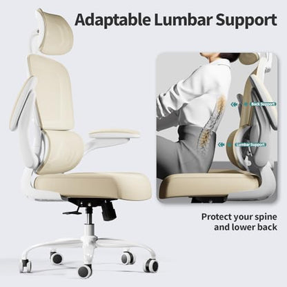 TRALT Office Chair Ergonomic Desk Chair, 330 LBS Home Mesh Office Desk Chairs with Wheels, Comfortable Gaming Chairs (1, Beige) - color: Beige