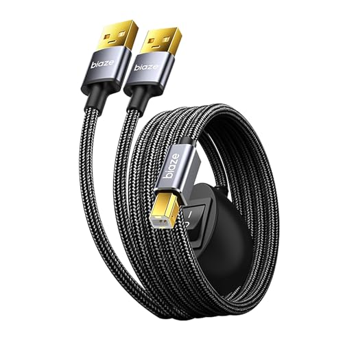 Printer Cable Splitter 2 in 1 Out, USB 2.0 Sharing Switch for Two Computers to One USB Device, 3.5m/11.5ft USB A to B Data Cable for Printer, Scanner, Keyboard, Mouse, Plug and Play
