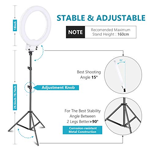 NEEWER 18 Inch Ring Light with Tripod Stand, 55W Large LED Ringlight, Cold Shoe Phone Holder Compatible with iPhone Camera for Video Recording Photography Streaming Selfie Makeup Studio Photo, RL-18