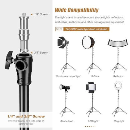 Godox 380F Heavy Duty Light Stand 150in/12.6' Tripod Stand Adjustable 110cm-380cm Spring Cushioned Photography Light Stand with 1/4” to 3/8” Screw Adapter for Strobe,LED Video Light,Monolight, Softbox - size: 150in