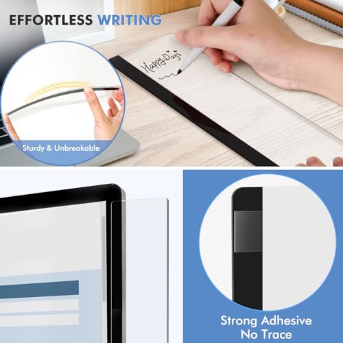 DOLLAR BOSS 2 Pcs 11" x 3.1" Transparent Acrylic Monitor Memo Board | Monitor Side Panel, Computer Screen Note Holder, Office Desk Accessories, Message Board for Sticky Notes, Fits PC & Laptop - size: 11''x3.1''-2pcs