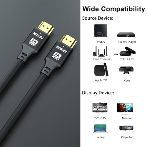 100FT High Speed HDMI Cable 4K@60Hz, Gold-Plated Connectors Black Aluminum Alloy Housing, Compatible with TV, Projector, Home Theater, Wall & Ceiling Mount, Living Room AV Setup - size: 100FT