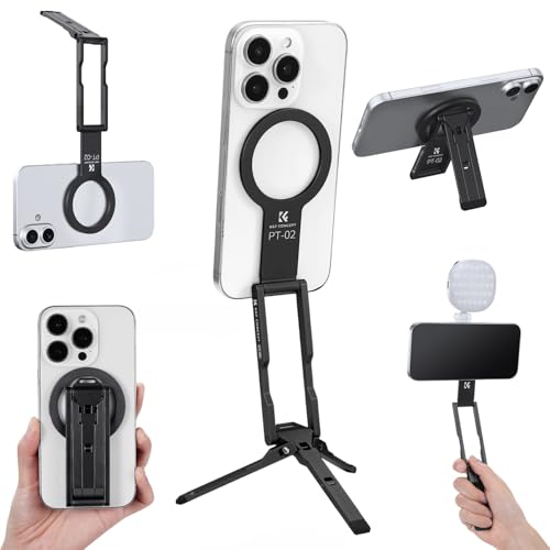 K&F CONCEPT PT02 7mm 59g Magnetic Phone Stand, Foldable Selfie Stick for iPhone, Dual-Sided Magnets Mini Tripod Pocket Cell Phone Stand with Hook, Compatible with iPhone 17-12 Series Android Phones - color: Black