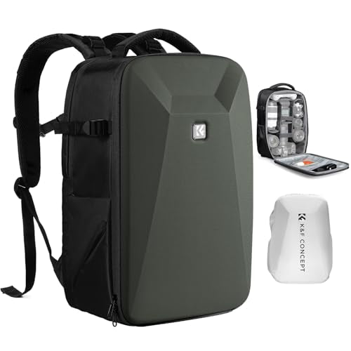 K&F CONCEPT Camera Backpack,Hardshell Photography DSLR Camera Bag with 15-15.6 Inch Laptop Compartment Waterproof Hard Shell Camera Case - color: Deep Green