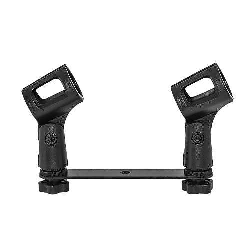 Musiin Microphone Holder 1-to-2 Mic Mount Bar with Standard Suitable Compatible with Most Microphone Stands Boom Arms - size: Double Clip