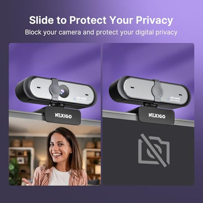 NexiGo N660P Pro 4K Webcam with Distortion-Free Lens, 1080p 60 fps Autofocus USB Streaming Camera, 3DNR, Noise-Canceling Mics & Privacy Cover, Web Cam for Gaming/Live Streaming/PC/Mac/Switch 2, Black - style: 4K Webcam AutoFocus