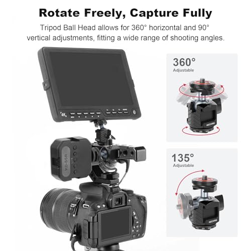 Mini Ball Head Tripod Head with Triple Cold Shoe Mount, Aluminum Tripod Ball Head Mount for DSLR Action Camera/Smartphone/LED Light/Mic/Tripod/Monopod/Light Stand/Cage, Max Load 8.8lb (62006)