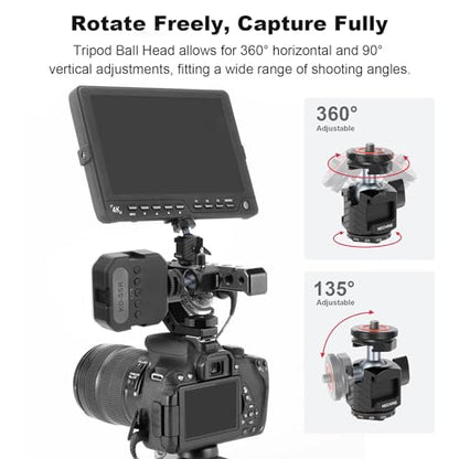 Mini Ball Head Tripod Head with Triple Cold Shoe Mount, Aluminum Tripod Ball Head Mount for DSLR Action Camera/Smartphone/LED Light/Mic/Tripod/Monopod/Light Stand/Cage, Max Load 8.8lb (62006)