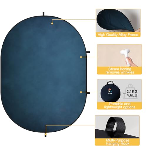 Kate Collapsible Backdrop Blue&Beige Pop Up Portable Backdrop 2-in-1 Panel Background for Photography, Parties, Portrait, Video, Podcast, 5x6.5ft