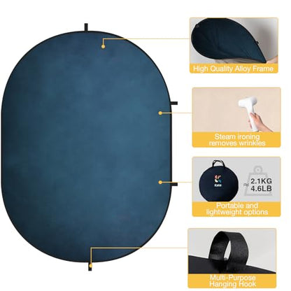 Kate Collapsible Backdrop Blue&Beige Pop Up Portable Backdrop 2-in-1 Panel Background for Photography, Parties, Portrait, Video, Podcast, 5x6.5ft
