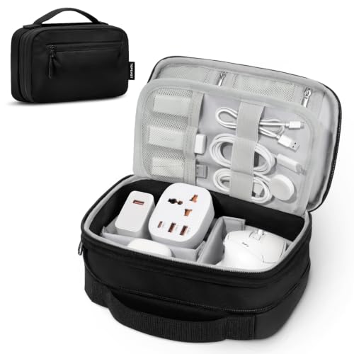 TOPEAST Expandable Cable Organizer Bag, Large Capacity Tech Pouch Electronics Travel Organizer Case, Waterproof Tech Essentials Storage Bag for Men, Charger, Cord, Mouse, Office Desk, Black - color: Black