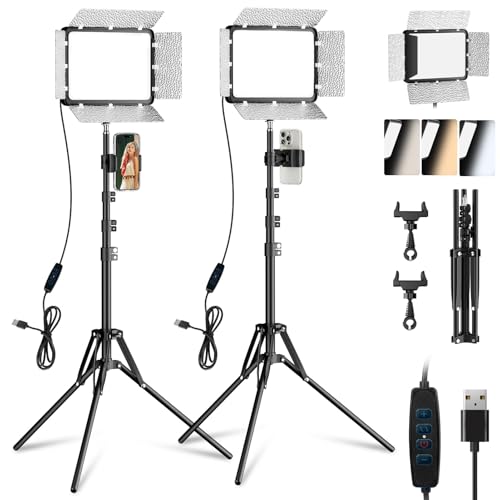 EMART LED Video Light Kit with Phone Holder & Barndoor, 2800-7000K Dimmable Studio Lights for Video Recording, 73'' Height for Live Streaming, YouTube, Vlog, Photography, Content, Podcast, 2-Pack - color: 15W, size: 29-73inch