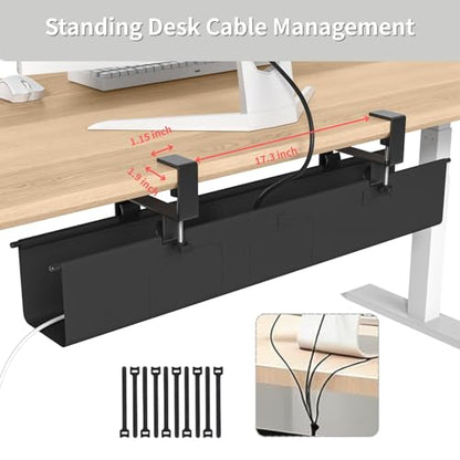 Under Desk Cable Management Tray, 36” Fabric No Drill Clamp Mount Cord Organizer for Desk, Heavy Duty Wire Management for Office Home, Black - size: 36 inch