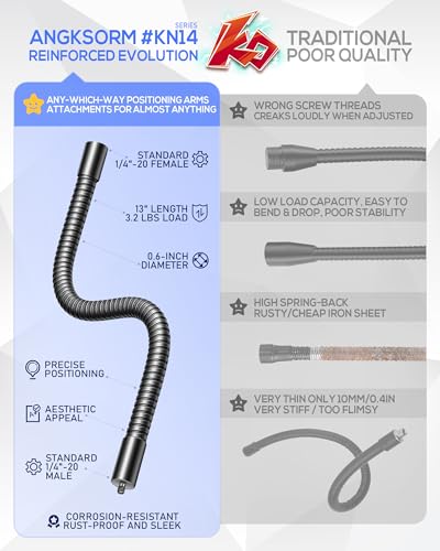Heavy-Duty 13" Flexible Gooseneck Extension Tube Arm with 1/4"-20 & 3/8"-16 Adapter (KN14-13) - size: 13-INCHS