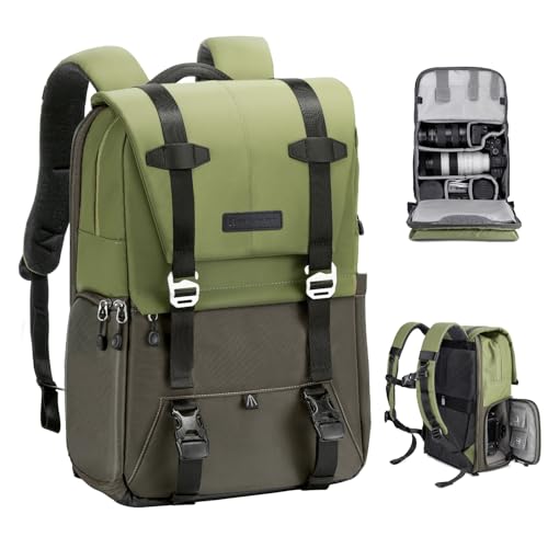 K&F CONCEPT Camera Backpack, Camera Bags for Photographers Large Capacity Camera Case with Raincover,15-15.6 Inch Laptop Compartment Compatible for Canon/Nikon/Sony/DJI Mavic Drone(Backpack 20L) - color: 03-green