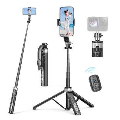 51" Selfie Stick Tripod, Extendable Cell Phone Stand with Remote, Aluminum Alloy Smartphone Travel Tripod Phone Stand for iPhone 15/14/13/12 Pro Max, Samsung, Huawei, GoPro - color: Black, size: 51in-Aluminum Pole