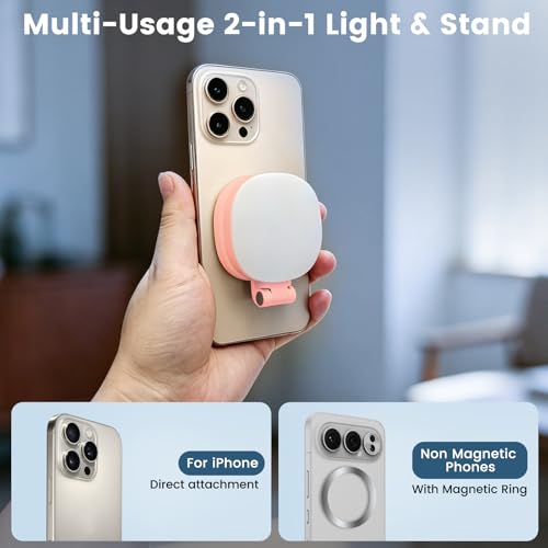 SJZXVZ Magnetic Selfie Light, 3-Mode Phone Light Compatible with Phone Magsa for Selfies/Photography/TikTok/Zoom Calls/Video Conference, Long-Lasting & Rechargeable, CRI97, Pink - color: Pink