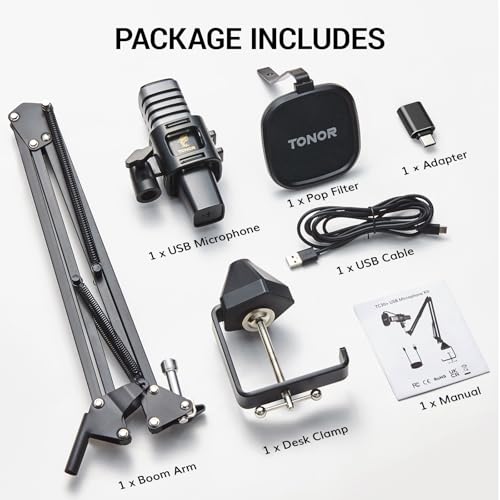TONOR USB Microphone Kit, PC Podcast Recording Cardioid Condenser Computer Mic Set for Gaming, Streaming, Singing, Voice Over, YouTube, Studio Mic Bundle with Adjustable Arm Stand, TC30+