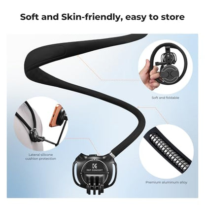 K&F CONCEPT Neck Phone Holder, 2-in-1 Magnetic & Clip-on Phone Neck Holder, POV Phone Holder, Hand Free Chest Stand Compatible with iPhone 17-12 Seires Android Phones - color: Black