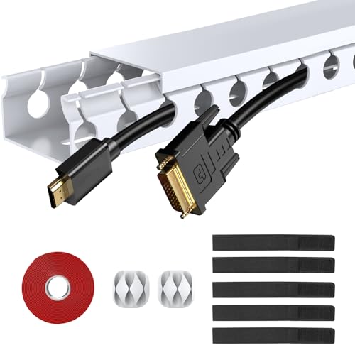 Updated White Cable Raceway Kit, 77 (5x15.5) inch Open Slot Wire Covers for Cords, Cable Management System to Hide Under Desk/TV/Computer/Net/Power Cords(Pack 5) - color: White, size: 5 Pack