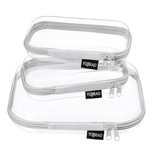 YQBRAO Clear Hard Shell Organizer Cases, 3-Pack, Gray | Rigid 1.2 mm PET organizers with multi-size design for travel storage, home use, and everyday essentials - color: Grey, size: MSS