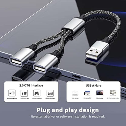 Fidioto USB A Splitter, USB A Male to 2 Female USBA Y Splitter, USB Splitter 1 in 2 Out Support Charging and Data Transfer for Printer/Keyboard/Flash Drive/PlayStation/Laptop/LED/Headsets Etc - style: 1 in 2 out-10in