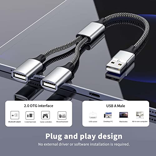 Fidioto 2 Pack USBA Male to 2 Female USB A Splitter Cable(10 inch Long), USB A Splitter 1 in 2 Out Support Data Transfer and Charging for Printer/USB Keyboard/Flash Drive/PlayStation/Laptop/LED Etc - style: 2Pack-1 in 2 out-10in