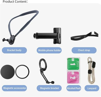 Neck Phone Holder for Recording, Magnetic Neck Mount for Phones, Hand Free Cell Phone Holder with Anti-Vibration Chest Strap for Recording POV/Vlog Video Selfie, Compatible with iPhone, Android, Gray