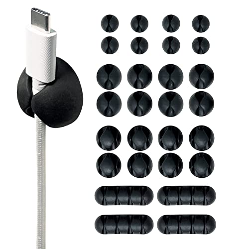 Wrap-It Storage Cable Clips - (Assorted 28-Pack) Black - Desk and Nightstand Cable Holder for Phone and Bedside Table Cord Organizer - color: Black