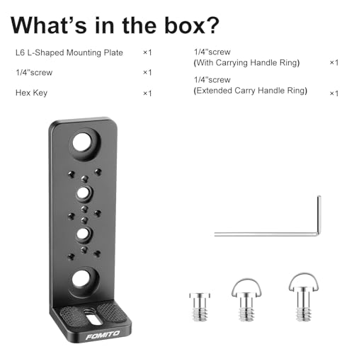 FOMITO L-Shape Camera Extension Bracket - Aluminum Alloy Rig Mount with 1/4" & 3/8" Screws for Z CAM, Wireless Transmitter, LED Light & Phone Holder | Adjustable Installation Direction L6
