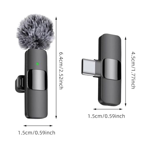 Wireless Lavalier Microphone - Mini Wireless Microphone with Rotatable Clip for iPhone Android, Clip-On Mini Mic for Phone Video Recording, Noise Reduction, Plug & Play (Grey)