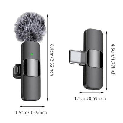Wireless Lavalier Microphone - Mini Wireless Microphone with Rotatable Clip for iPhone Android, Clip-On Mini Mic for Phone Video Recording, Noise Reduction, Plug & Play (Grey)