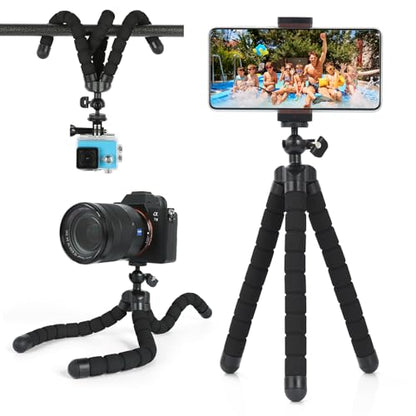 UTEBIT Flexible Phone Tripod Premium Portable Phone Mini Tripod Desk Stand | Compatible with iPhone Samsung Go Pro, Small Digital Camera, for Video Recording, Vlogging, Travel Photography, Black