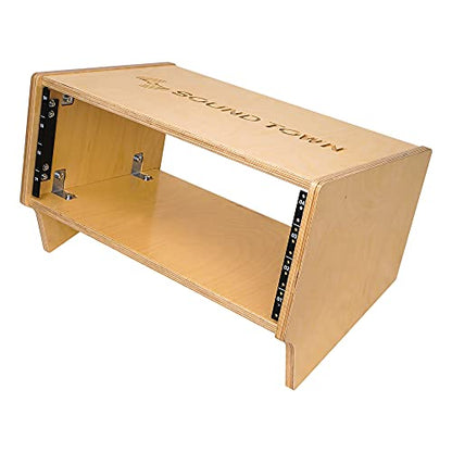 Sound Town DIY 4U Angled Desktop Turret Studio Rack with Solid Baltic Birch Plywood, Golden Oak, Assembly Required (SDRK-Y4SL) - size: 4U, Golden Oak