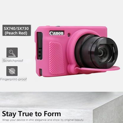Camera Case for Canon PowerShot SX740/ SX730 Digital Camera,SX740 HS Case, Soft Silicone Protective Case Removable Lens Cover,Comes with 2 Screen Protectors and 1 Wrist Strap. (Peach Red) - color: Peach Red