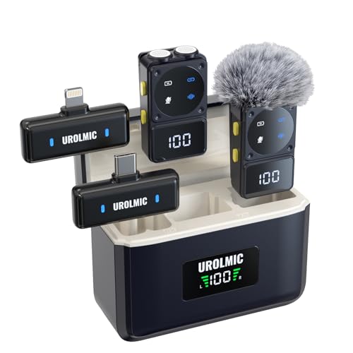 Wireless Lavalier Microphone with Digital Display & Charging Case, Dual Mic for Noise Reduction, 45H Battery, 50M Range, Lightning/USB-C Receiver for iPhone Android, for YouTube, Vlogging