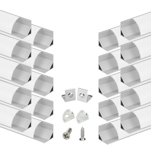 Muzata 20Pack 6.6FT/2M V Shape LED Channel Silver Aluminum LED Strip Diffuser Channel with Milky White Cover Frosted Corner Lighting Easy Installation V1SW WW 2M - size: 2M 20P
